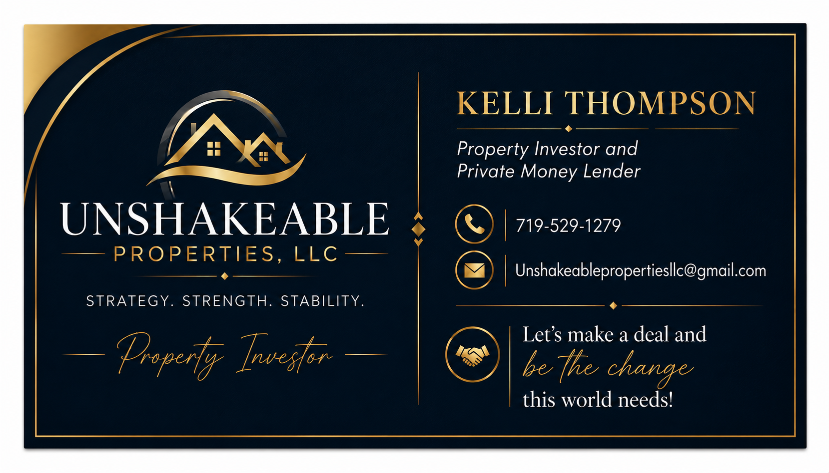 Kelli Thompson, Property Investor and Private Money Lender — Unshakeable Properties, LLC contact information.